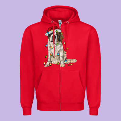 Saint Bernard With Christmas Lights Zipper Hoodie Designed By Ranaportraitstore