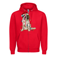 Red saint bernard with christmas lights Zipper Hoodie - RanaPortraitStore