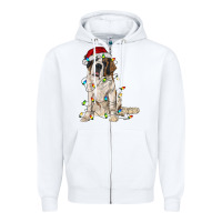 White saint bernard with christmas lights Zipper Hoodie - RanaPortraitStore
