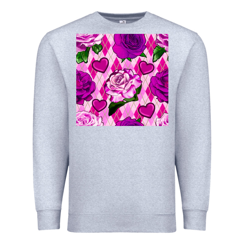 Valentines Day Roses And Diamond Plaid Seamless Pattern Premium Sweatshirt by BundleAndBundleShop | Teevron