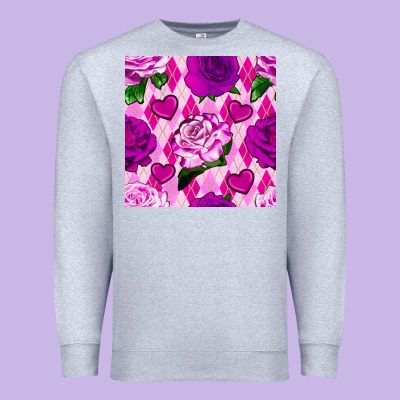 Valentines Day Roses And Diamond Plaid Seamless Pattern Premium Sweatshirt Designed By Bundleandbundleshop