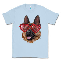 Dusty Blue german shepherd with love glasses Classic Tee - RanaPortraitStore