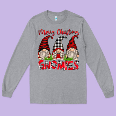 Merry Christmas Gnomies Long Sleeve Tee Designed By Zillion Design Studio