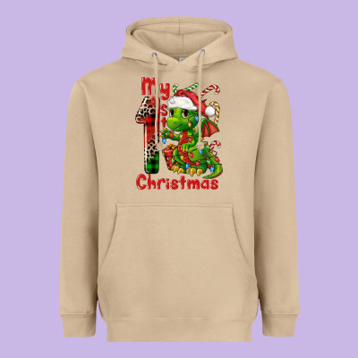My First Christmas Dragon Heavyweight Hoodie Designed By Fadigitalartstudio