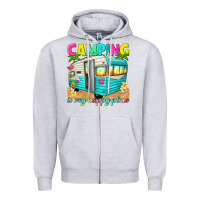 Heather Grey camping is my happy place Zipper Hoodie - texasbilliewilder