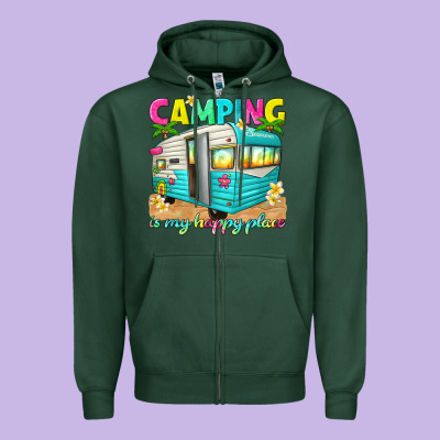 Camping Is My Happy Place Zipper Hoodie Designed By Texasbilliewilder