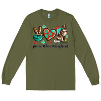 Army Green peace love australian shepherd Long Sleeve Tee - texasbilliewilder