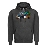 Charcoal Heather Christmas farm tractor Zipper Hoodie - RanaPortraitStore