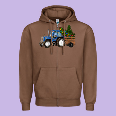 Christmas Farm Tractor Zipper Hoodie Designed By Ranaportraitstore