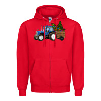 Red Christmas farm tractor Zipper Hoodie - RanaPortraitStore