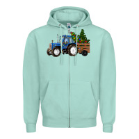 Seafoam Christmas farm tractor Zipper Hoodie - RanaPortraitStore