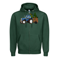 Sports Green Christmas farm tractor Zipper Hoodie - RanaPortraitStore