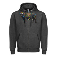 Charcoal Heather christmas black angus bull with christmas lights Zipper Hoodie - RanaPortraitStore