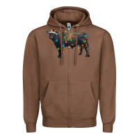 Chestnut christmas black angus bull with christmas lights Zipper Hoodie - RanaPortraitStore