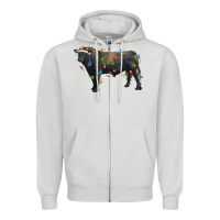 Dove Grey christmas black angus bull with christmas lights Zipper Hoodie - RanaPortraitStore