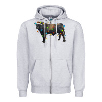 Heather Grey christmas black angus bull with christmas lights Zipper Hoodie - RanaPortraitStore