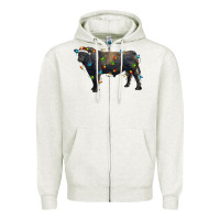Oatmeal Heather christmas black angus bull with christmas lights Zipper Hoodie - RanaPortraitStore