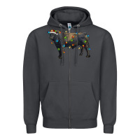 Smoke christmas black angus bull with christmas lights Zipper Hoodie - RanaPortraitStore