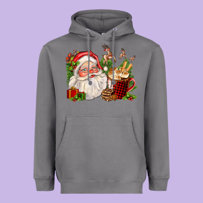 Santa And Hot Cocoa Cup Heavyweight Hoodie Designed By Fadigitalartstudio