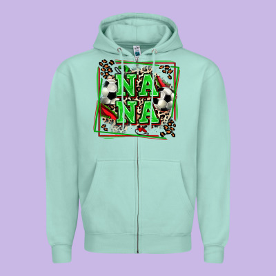 Soccer Nana With Leopard Zipper Hoodie Designed By Zillion Design Studio
