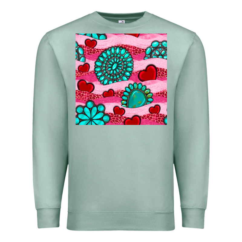 Valentines Day Turquoise Gemstone  And Hearts Premium Sweatshirt by BundleAndBundleShop | Teevron