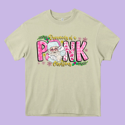 Dreaming Of A Pink Christmas Heavy Core Tee Designed By Cowhidedigitalart
