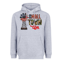 Heather Grey small town usa Heavyweight Hoodie - CowhideDigitalArt