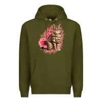 Army Green floral cat Premium Hoodie - Jasminsmagicworld