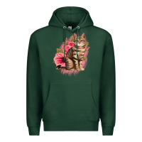 Sports Green floral cat Premium Hoodie - Jasminsmagicworld