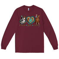 Burgundy peace love cowboy Long Sleeve Tee - texasbilliewilder