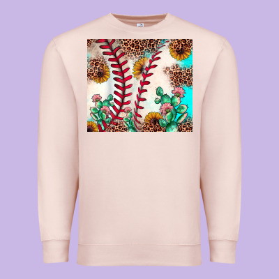 Baseball Leopard Turquoise Cactus Sunflower Premium Sweatshirt Designed By Jahusdesignshop