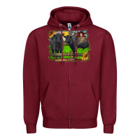 Burgundy black angus cattle and bull in barnyard Zipper Hoodie - RanaPortraitStore