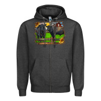 Charcoal Heather black angus cattle and bull in barnyard Zipper Hoodie - RanaPortraitStore