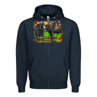 Navy black angus cattle and bull in barnyard Zipper Hoodie - RanaPortraitStore