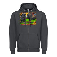 Smoke black angus cattle and bull in barnyard Zipper Hoodie - RanaPortraitStore