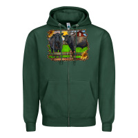 Sports Green black angus cattle and bull in barnyard Zipper Hoodie - RanaPortraitStore