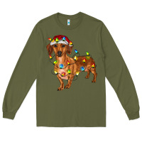 Army Green Dachshund Christmas Lights Long Sleeve Tee - RanaPortraitStore