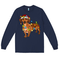Navy Dachshund Christmas Lights Long Sleeve Tee - RanaPortraitStore