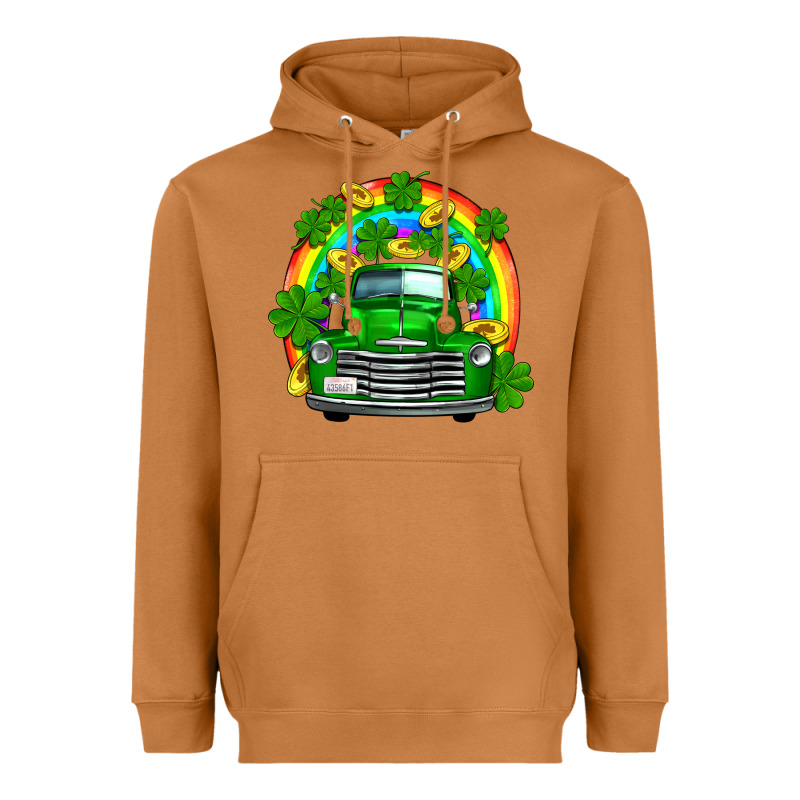St Patricks Shamrock Gold Rainbow Truck Heavyweight Hoodie by FaDigitalArtStudio | Teevron