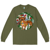 Army Green Dachshund Christmas Tree Long Sleeve Tee - RanaPortraitStore