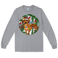 Heather Grey Dachshund Christmas Tree Long Sleeve Tee - RanaPortraitStore