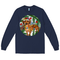 Navy Dachshund Christmas Tree Long Sleeve Tee - RanaPortraitStore
