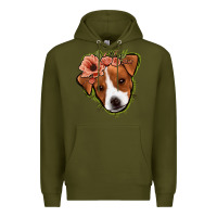 Army Green jack russel floral Premium Hoodie - Jasminsmagicworld