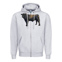 Heather Grey black angus bull Zipper Hoodie - RanaPortraitStore