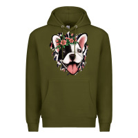 Army Green french bulldog floral Premium Hoodie - Jasminsmagicworld