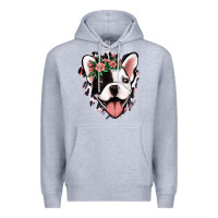 Heather Grey french bulldog floral Premium Hoodie - Jasminsmagicworld