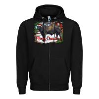 Black merry christmas black angus bull and farm Zipper Hoodie - RanaPortraitStore