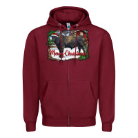 Burgundy merry christmas black angus bull and farm Zipper Hoodie - RanaPortraitStore