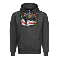 Charcoal Heather merry christmas black angus bull and farm Zipper Hoodie - RanaPortraitStore