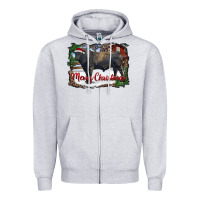 Merry Christmas Black Angus Bull And Farm Zipper Hoodie | Teevron